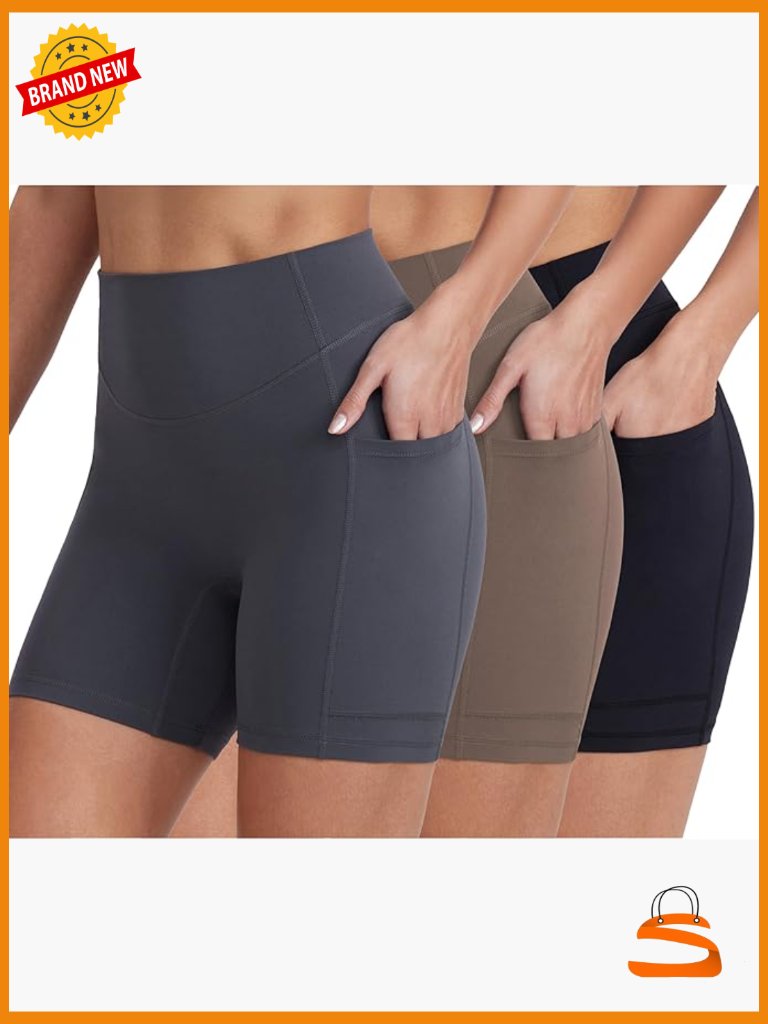 Biker Shorts With Pockets 6 Inseam High Waisted Workout Yoga Running